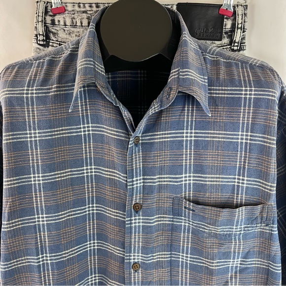 Vintage Blue Plaid Madison Trader Silk and Cotton Blend Size L - Picture 9 of 15